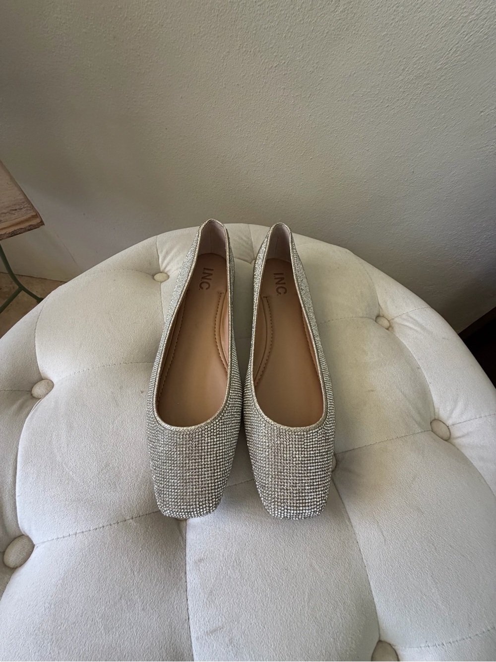 INC International Concepts Silver Rhinestone Square-Toe Flats